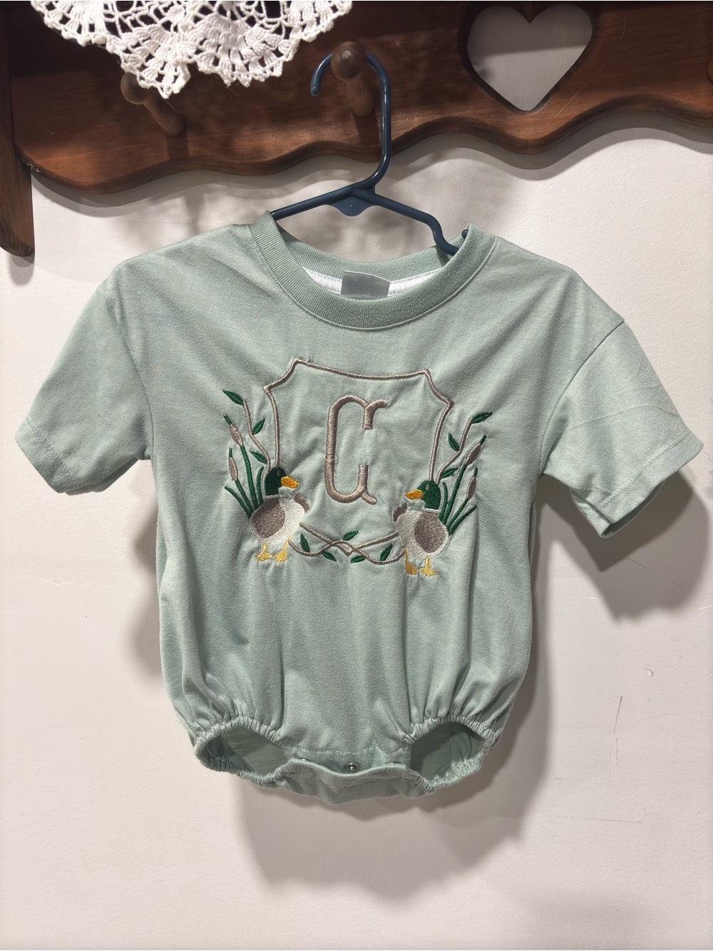 Embroidered Duck Initial Baby bubble Romper